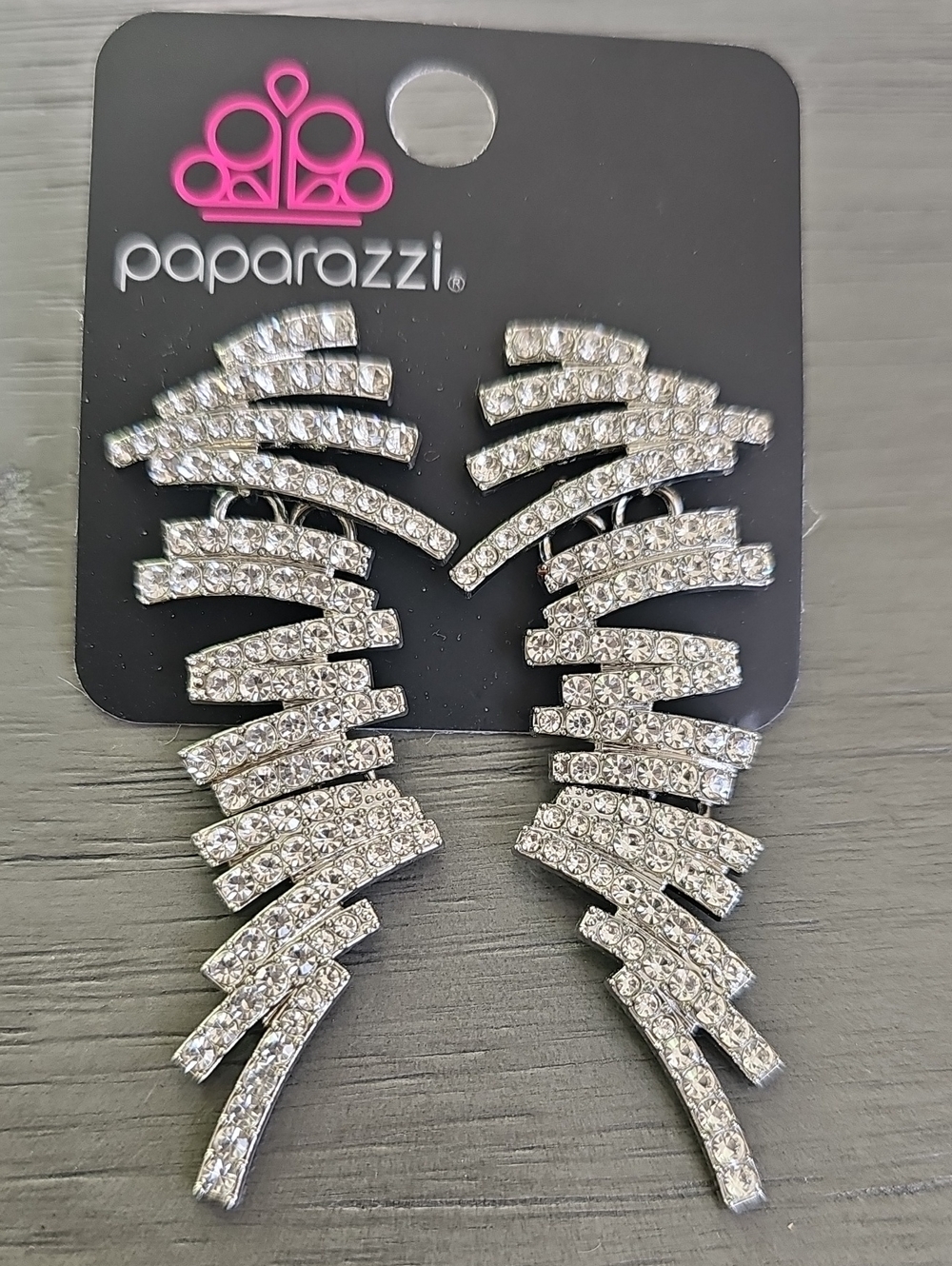Paparazzi Silver Crystal Cascading Drop Earrings
